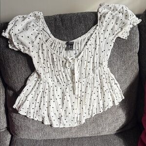 Forever 21 White Blouse with Black Dots